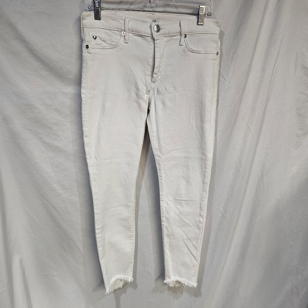 True Religion Women's Halle midrise super skinny white jeans size 30 Frayed